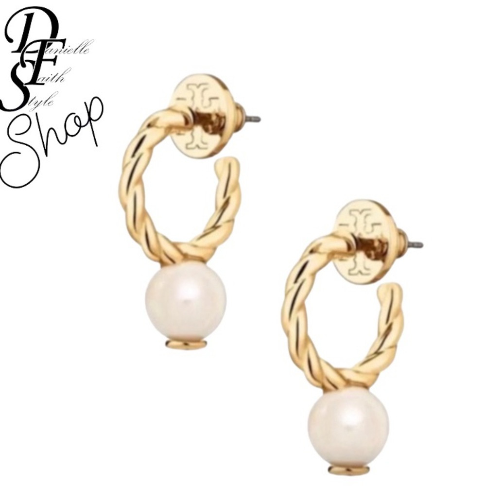 Tory Burch Rope Logo Bead Hoop Earrings with dustbag and giftbox